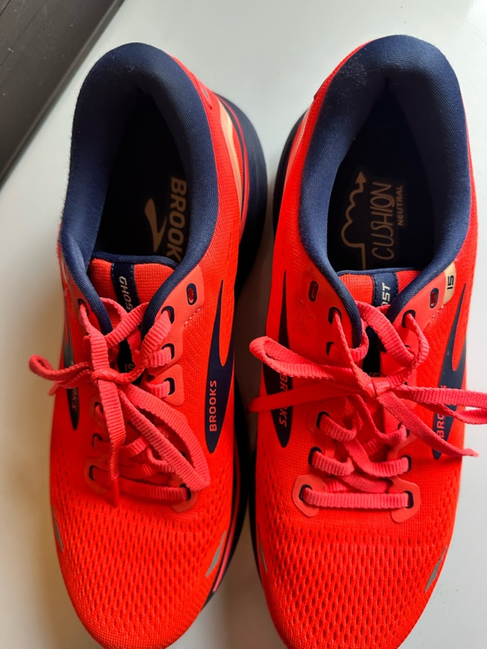 Brooks Women’s Ghost 15 Running Shoes - bright coral with Navy Accents - Picture 2 of 3